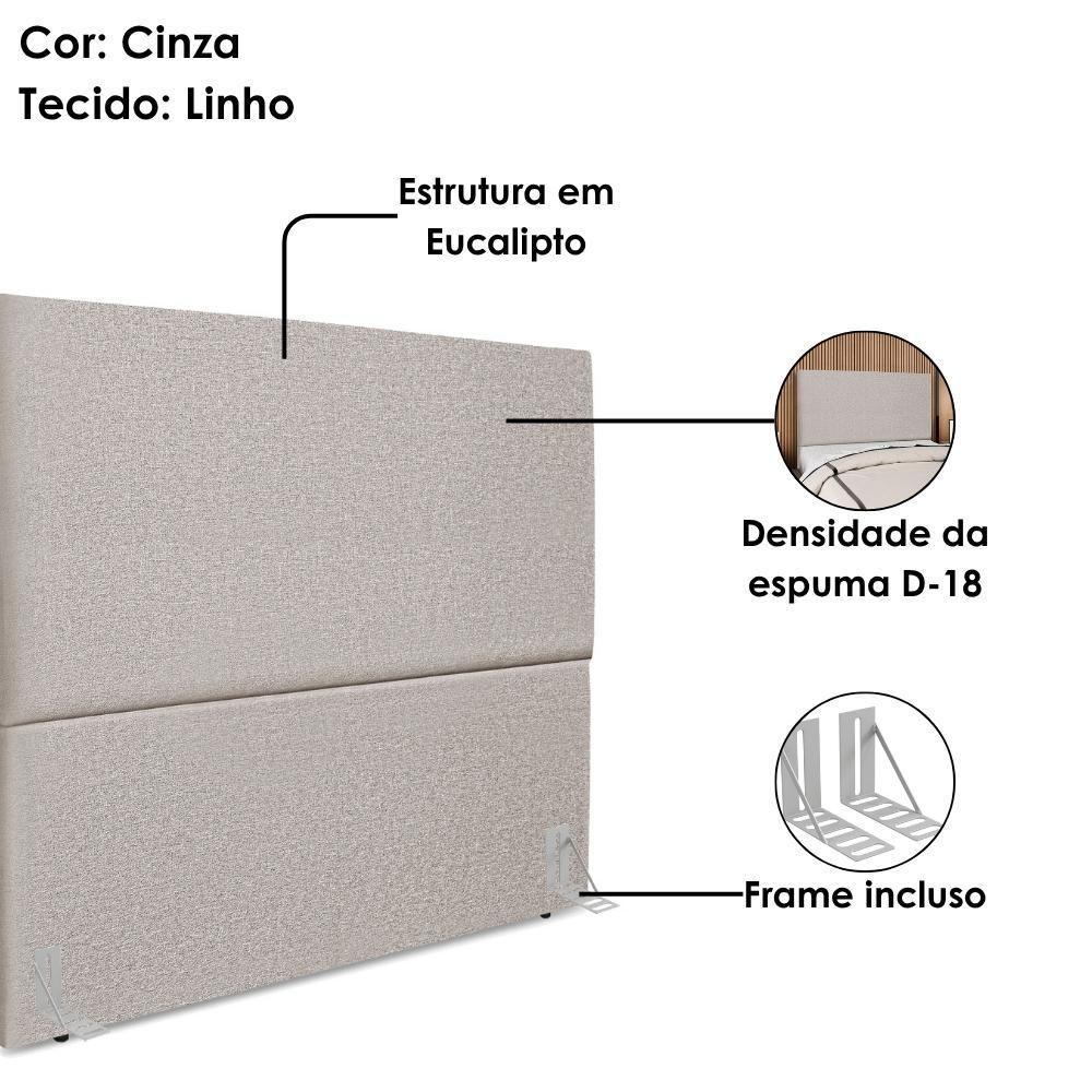 Cabeceira Casal 140 Cm Com Frame Luna Linho Cinza Artte Cinza - 4