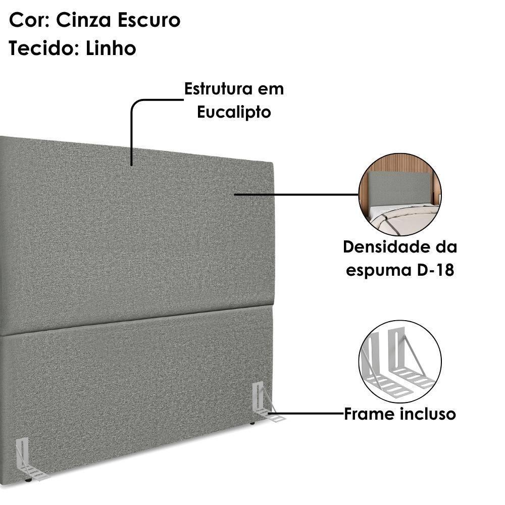 Cabeceira Casal 140 Cm Com Frame Luna Linho Cinza Escuro Artte Cinza Escuro - 7
