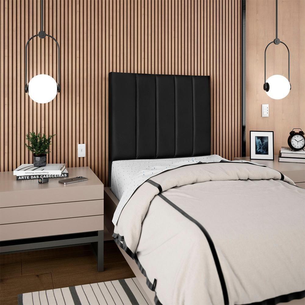 Cabeceira Solteiro 90 Cm Com Frame Carla Corino Preto Artte Preto - 2
