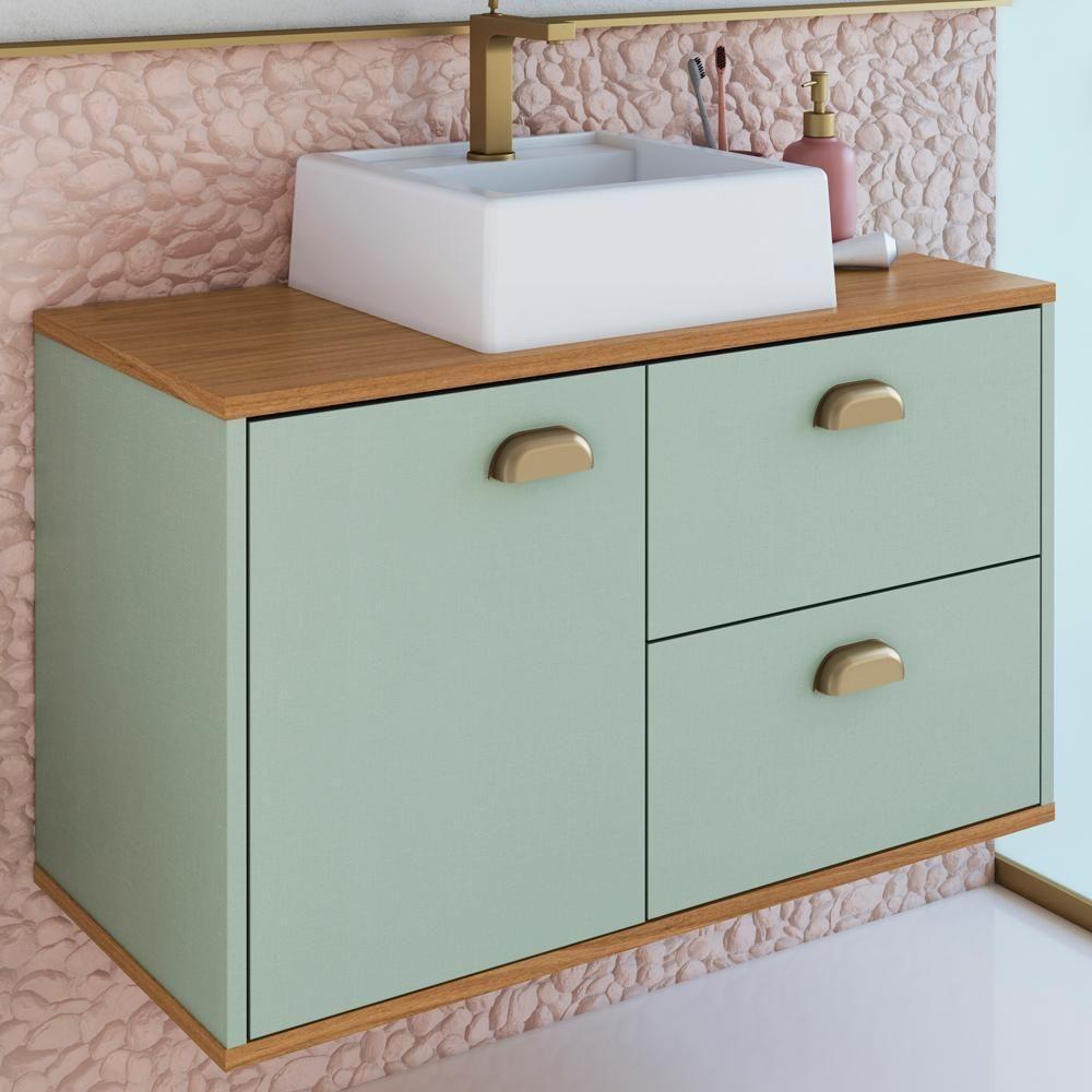 Gabinete Suspenso 80 Cm Mdf Cuba Branca Livia Freijo Moscatel Faem Freijo Moscatel - 2