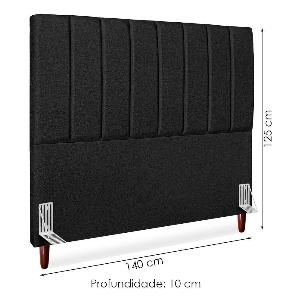 Cabeceira Casal 140 Cm Com Frame Carla Linho Preto Artte Preto - 3