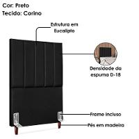 Cabeceira Solteiro 100 Cm Com Frame Carla Corino Preto Artte Preto