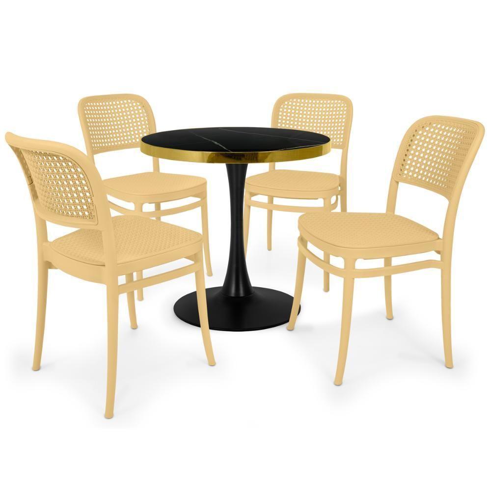 Conjunto Mesa De Jantar Redonda Majestic 70cm Preta Com 4 Cadeiras Roma - Nude - 1