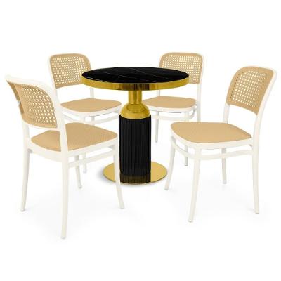 Conjunto Mesa De Jantar Redonda Imperial 70cm Preta Com 4 Cadeiras Roma - Branco