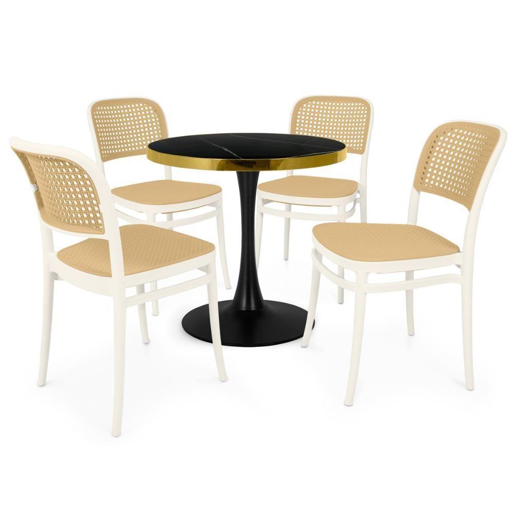 Conjunto Mesa De Jantar Redonda Majestic 70cm Preta Com 4 Cadeiras Roma - Branco - 1