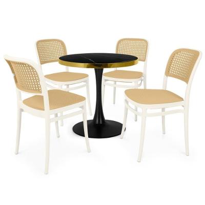 Conjunto Mesa De Jantar Redonda Majestic 70cm Preta Com 4 Cadeiras Roma - Branco