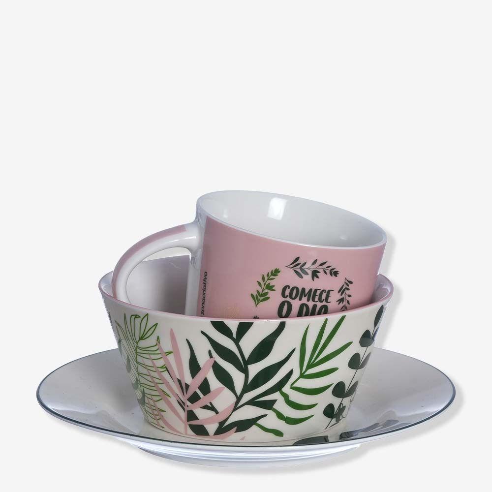 Kit Refeição Cerâmica Bowl, Caneca E Prato Jardim - 1