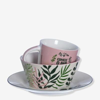 Kit Refeição Cerâmica Bowl, Caneca E Prato Jardim