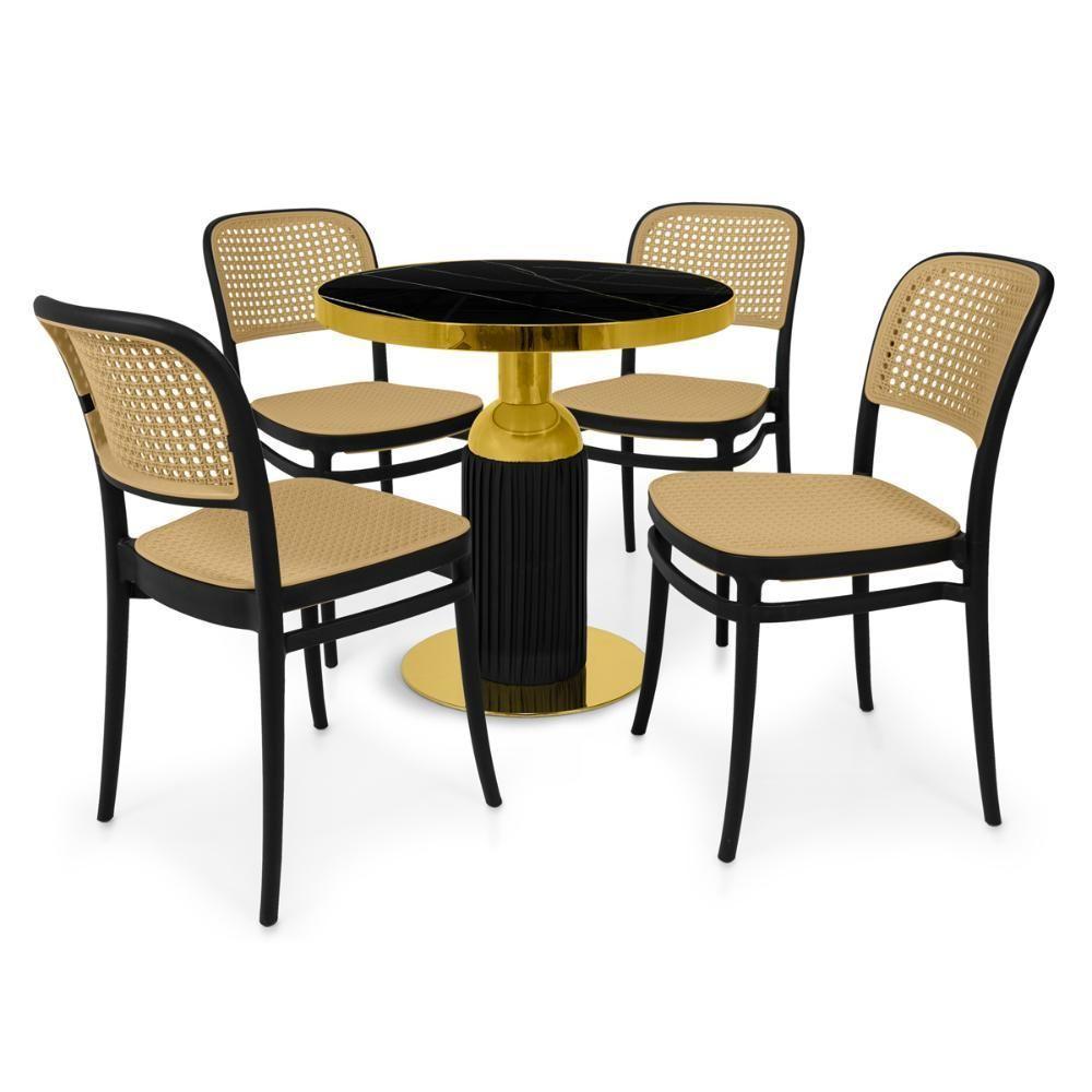 Conjunto Mesa De Jantar Redonda Imperial 70cm Preta Com 4 Cadeiras Roma - Preto - 1