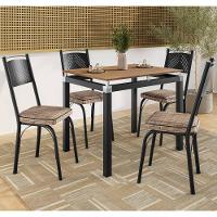 Conjunto Mesa De Jantar Tubular Com 4 Cadeiras Malva Tampo Bp 91x68cm 151 Preto Fosco Assento Rattan - Combo Stock - 1