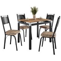 Conjunto Mesa De Jantar Tubular Com 4 Cadeiras Malva Tampo Bp 91x68cm 151 Preto Fosco Assento Rattan - Combo Stock - 2