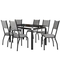 Conjunto Mesa De Jantar Com 6 Cadeiras 258 Malva Tampo Vidro 140cm Sf Preto Assento Grafiato - Combo Stock - 2