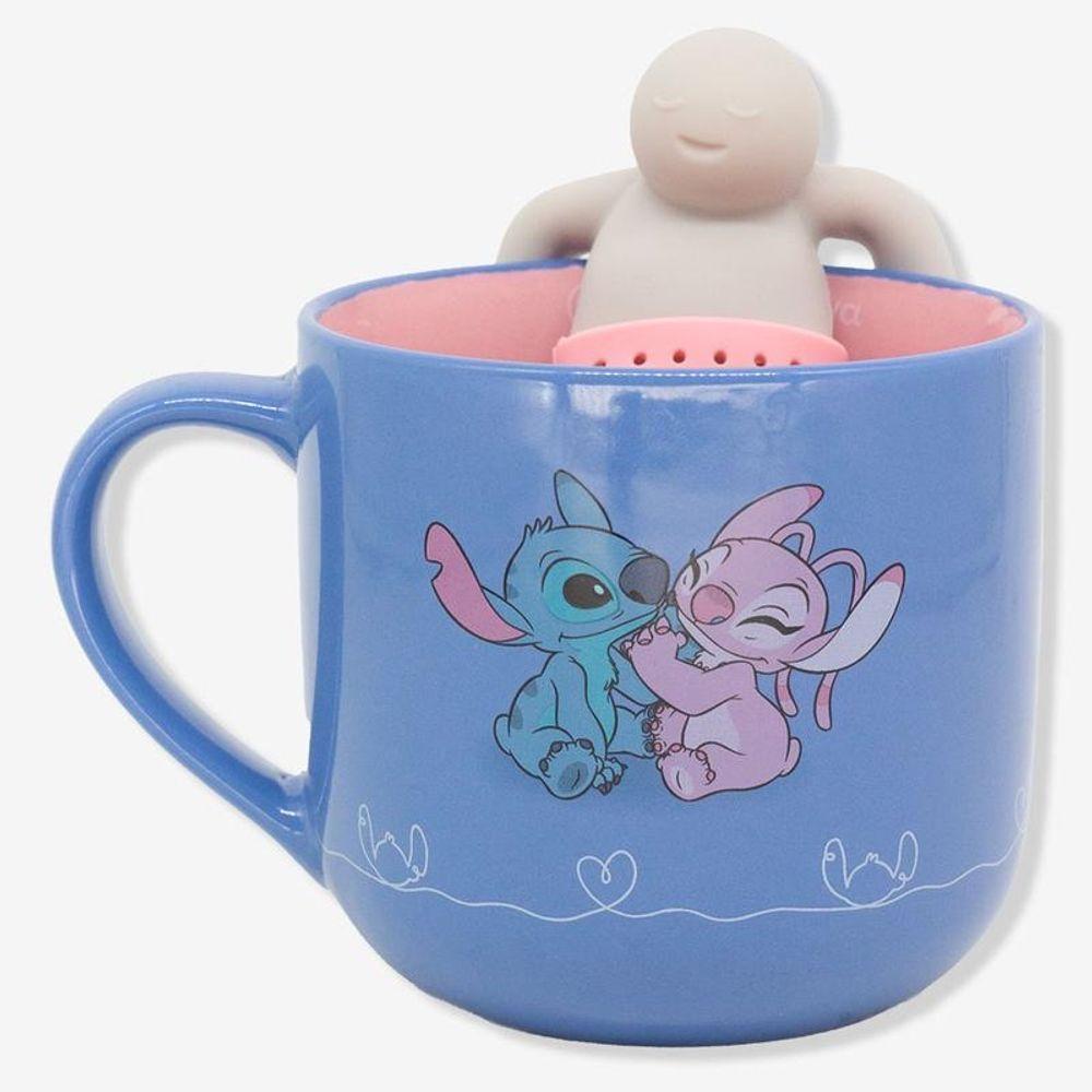 Caneca Chá Cerâmica Com Infusor 350ml Stitch E Angel - 1