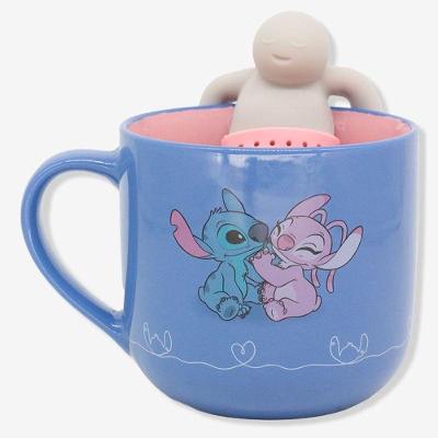 Caneca Chá Cerâmica Com Infusor 350ml Stitch E Angel