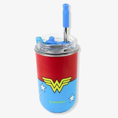 Copo Neo Térmico Tampa Canudo 300ml Mulher Maravilha