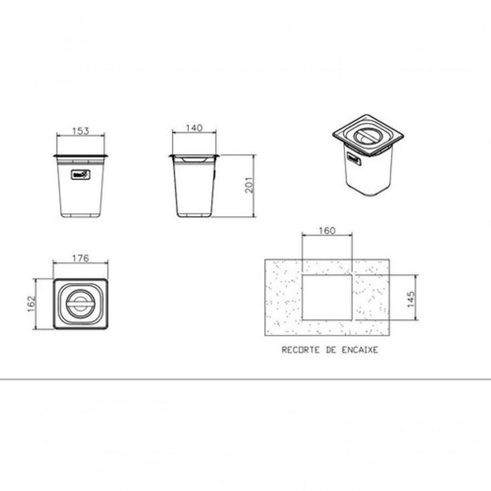 Lixeira Quadrada 3,5 Litros Com Tampa Inox De Embutir Cozinha Moderna - 4