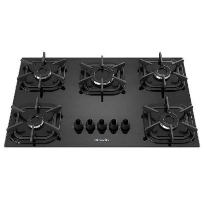 Fogão Cooktop Gás Mueller Ultra Chama 5 Bocas Vidro Temperado Ferro Fundido Preto Bivolt