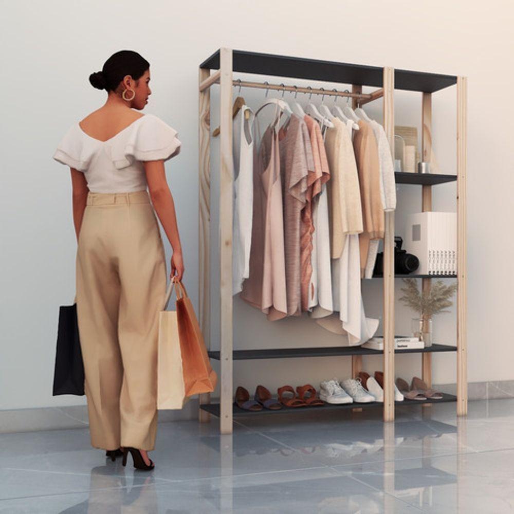 Estante Com Prateleiras Mdp Preta Nichos Abertos Moderno E Prático - 1