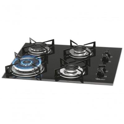 Cooktop a Gás Fischer 9788-12916 4 Bocas Vidro Temperado Tripla Chama Preto Bivolt