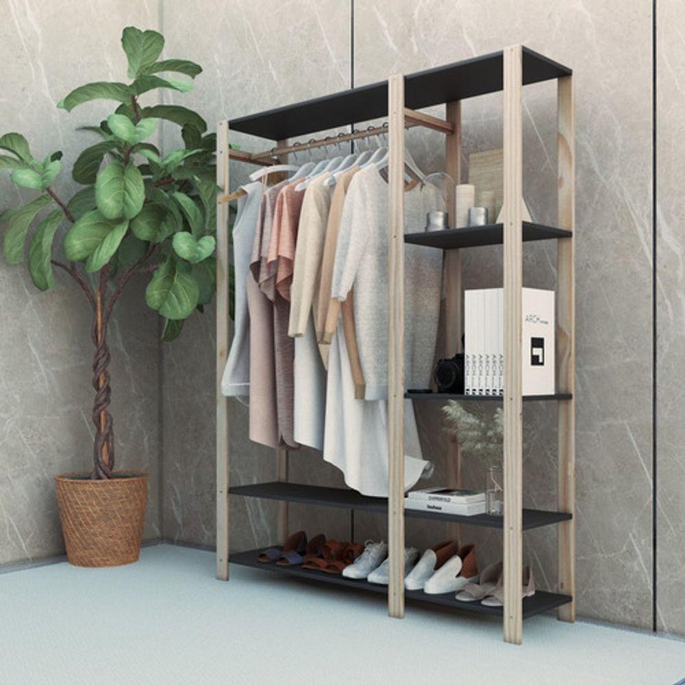 Estante Livreiro Em Pinus Com Prateleiras Mdp Preta Canto Da Leitura - 1