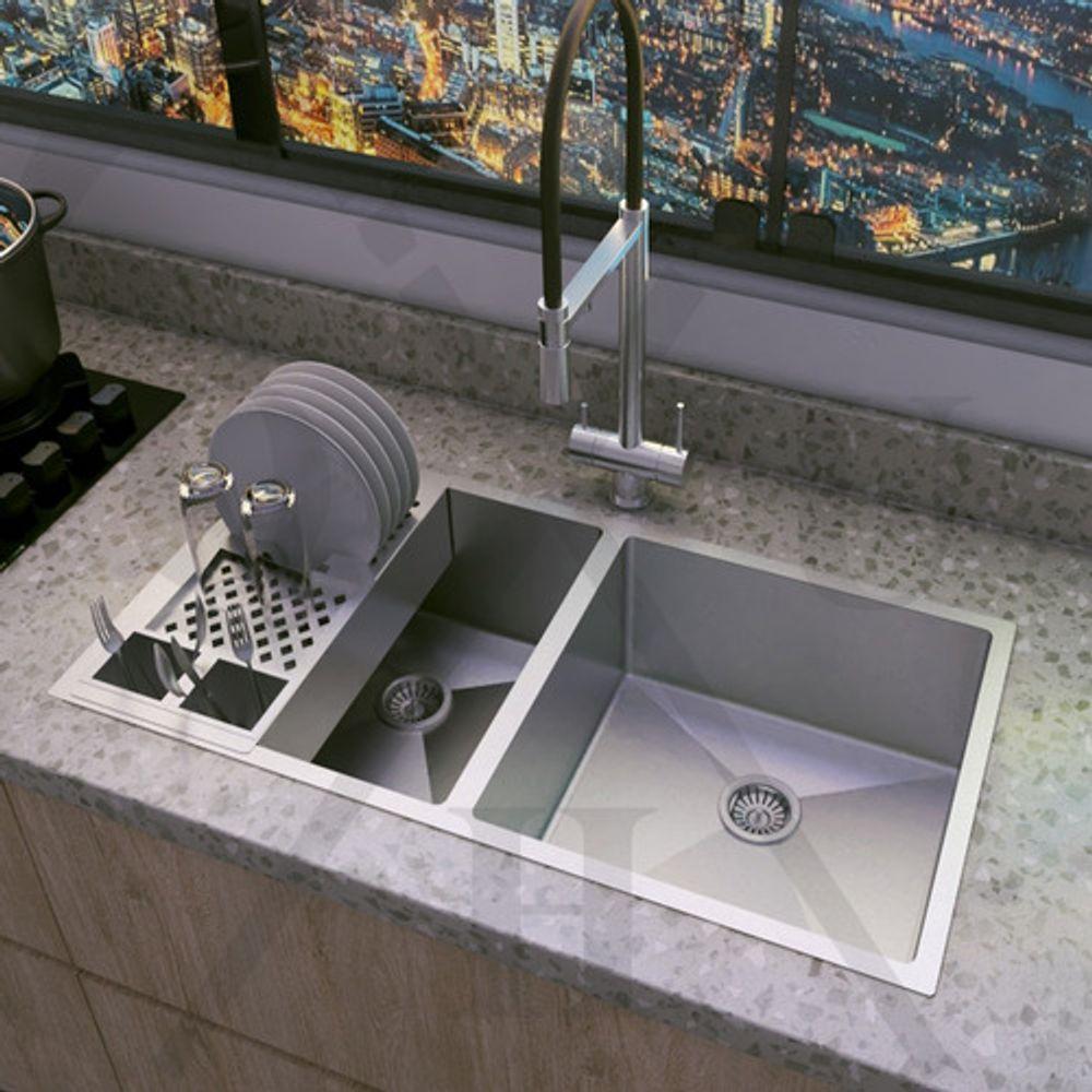 Cuba Dupla Quadrada Inox Cozinha Gourmet Lixeira Inox - 4