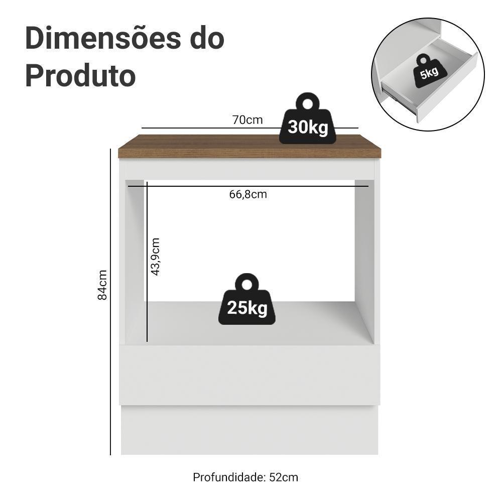 Balcão Para Forno/micro-ondas 70 Cm 1 Gaveta Branco Tampo Rustic Madesa Branco/rustic - 3