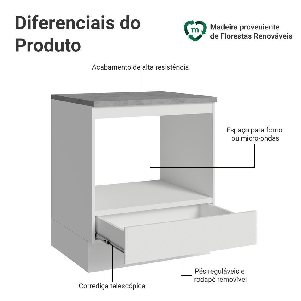 Balcão Para Forno/micro-ondas 70 Cm 1 Gaveta Branco Madesa Branco - 4