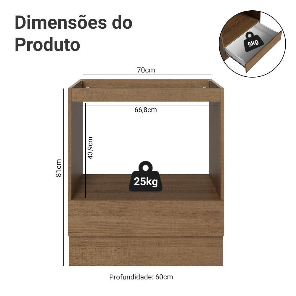 Balcão Para Forno/micro-ondas 70 X 60 Cm 1 Gaveta (sem Tampo) Rustic Madesa Rustic - 5