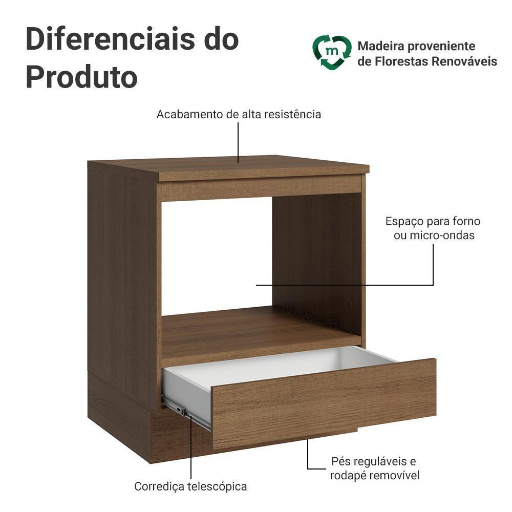 Balcão Para Forno/micro-ondas 70 X 60 Cm 1 Gaveta (com Tampo) Rustic Madesa Rustic - 4