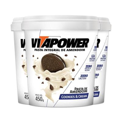 Kit 3 Pasta De Amendoim Vitapower Cookies E Cream 450g