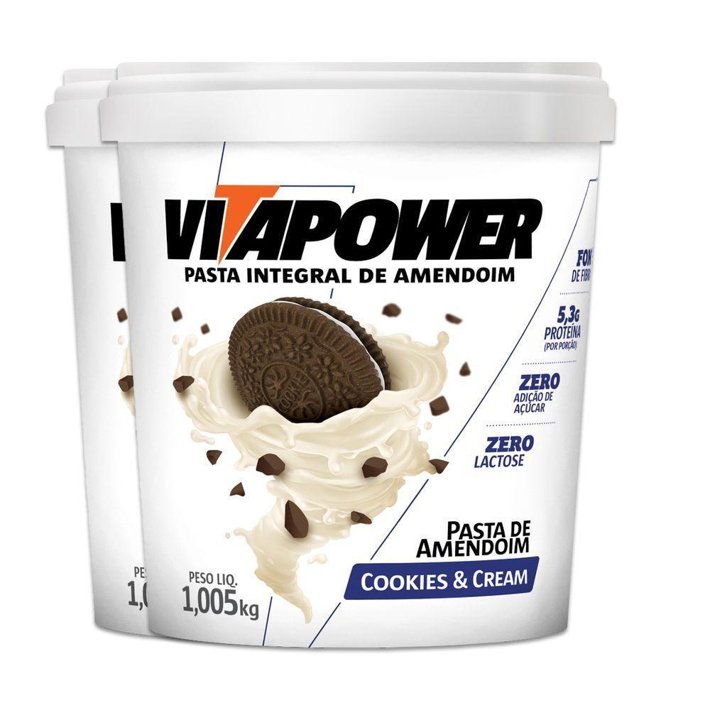 Kit 2 Pasta De Amendoim Vitapower Cookies E Cream 1kg - 1