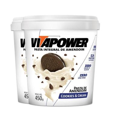 Kit 2 Pasta De Amendoim Vitapower Cookies E Cream 450g