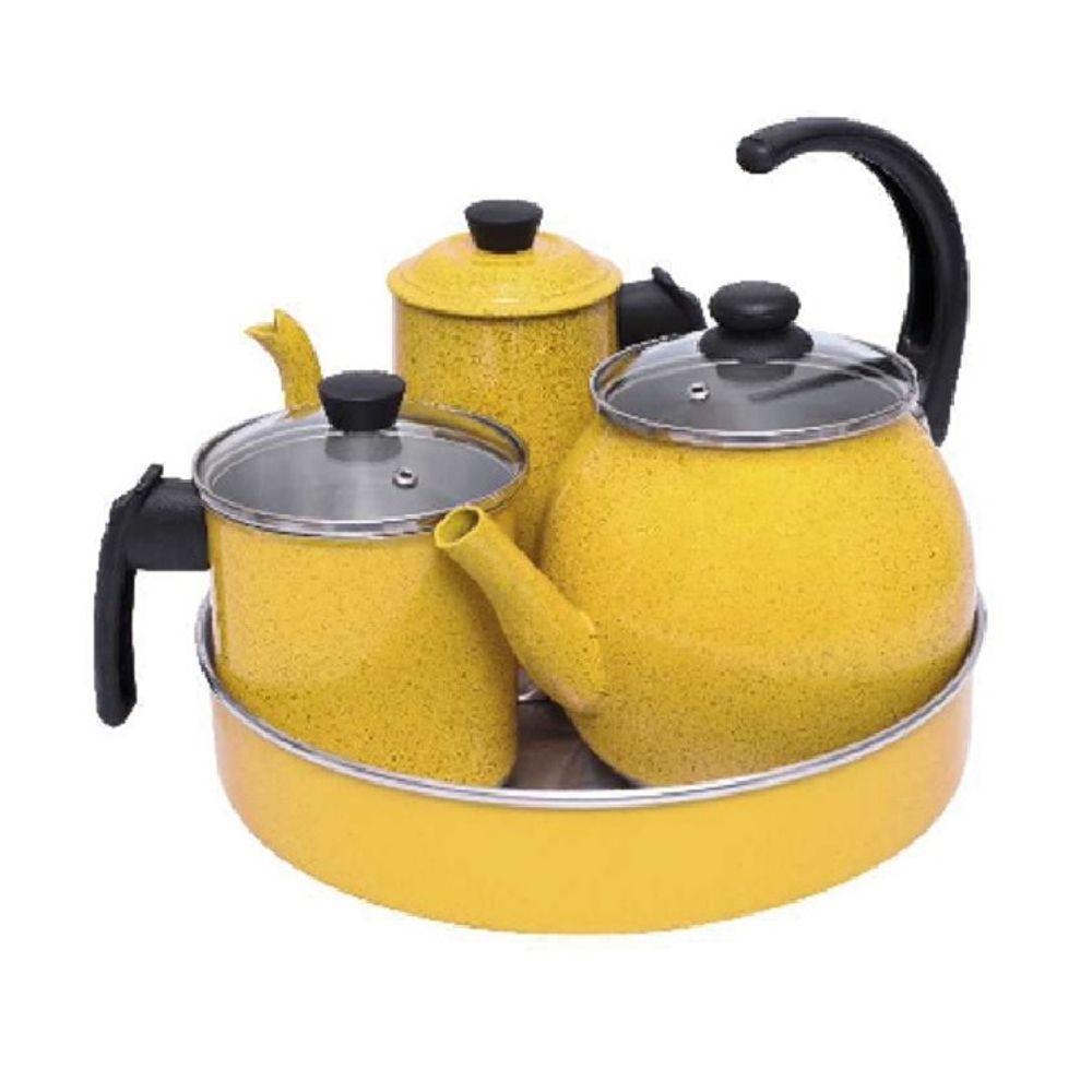 Jogo De Café Completo Grande 4 Peças De Aluminío Amarelo Pigmentado - 1