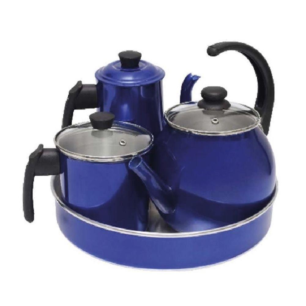 Jogo De Café Completo Grande 4 Peças De Aluminío Azul - 1