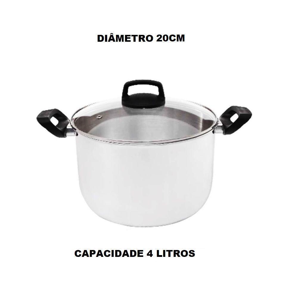 Caldeirão De Aluminio Grosso Com Tampa De Vidro 4 Litros - 2