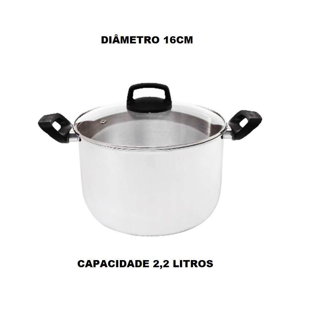 Caldeirão De Aluminio Grosso Com Tampa De Vidro Nº16 2,2 Litros - 2