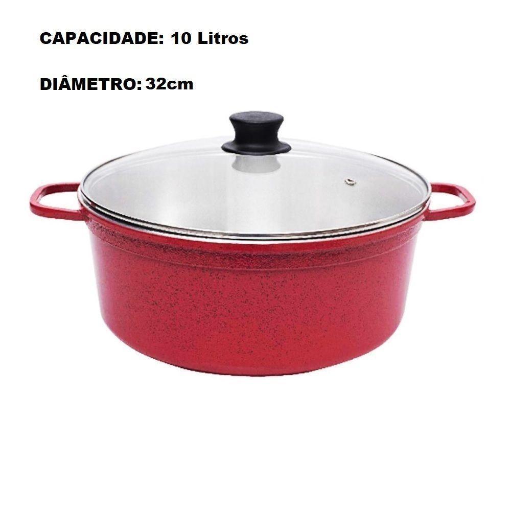 Panela De Alumínio Fundido Grosso Avulsa Grande 10l Vermelha Pig - 2