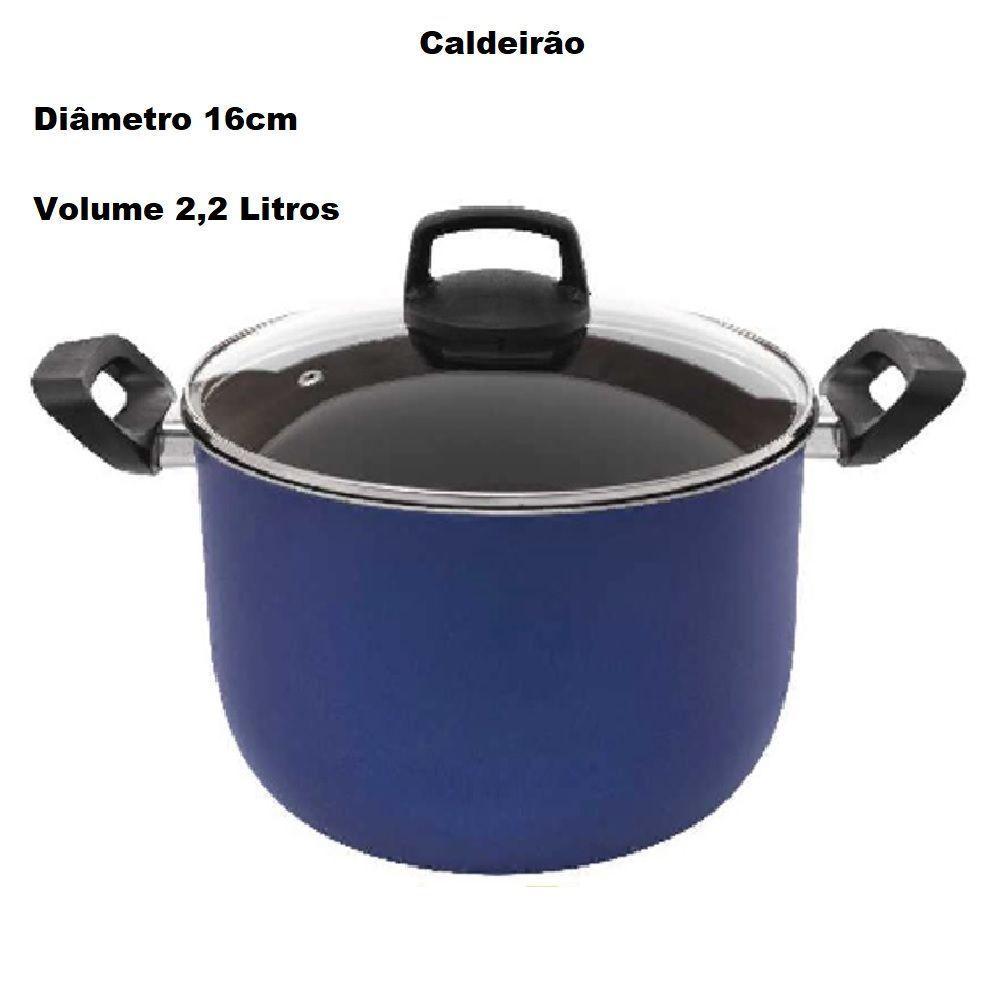 Jogo De Panelas Antiaderentes Azul Royal 3 Peças Com Caldeirão - 3