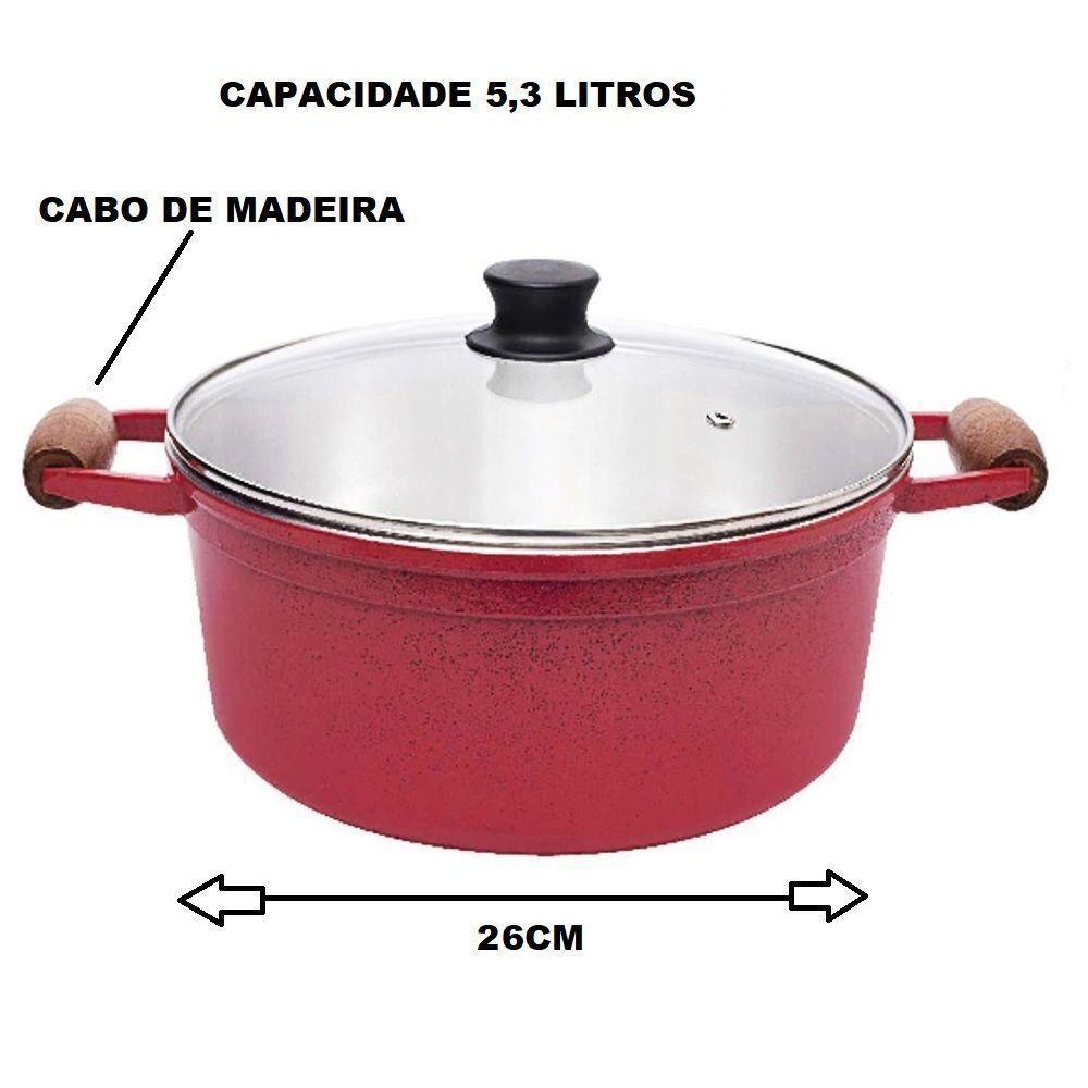 Panela De Alumínio Fundido Grosso Avulsa Grande 5 Litros Vermelha Pig - 2