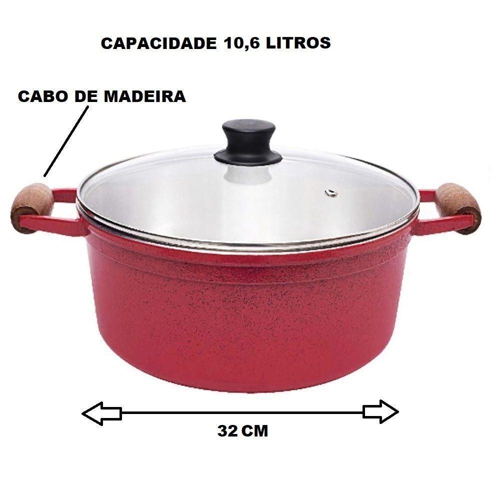 Panela De Alumínio Fundido Grosso Avulsa Grande 10 Litros Vermelha Pig - 2