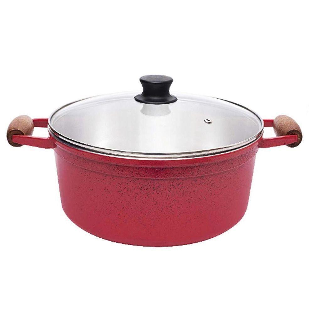 Panela De Alumínio Fundido Grosso Avulsa 1,3l Vermelha Pig Cabo Madeira - 1