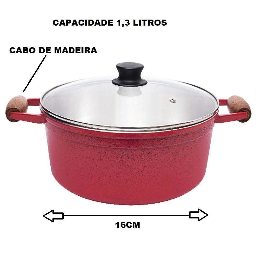 Panela De Alumínio Fundido Grosso Avulsa 1,3l Vermelha Pig Cabo Madeira - 2