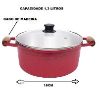 Panela De Alumínio Fundido Grosso Avulsa 1,3l Vermelha Pig Cabo Madeira - 2