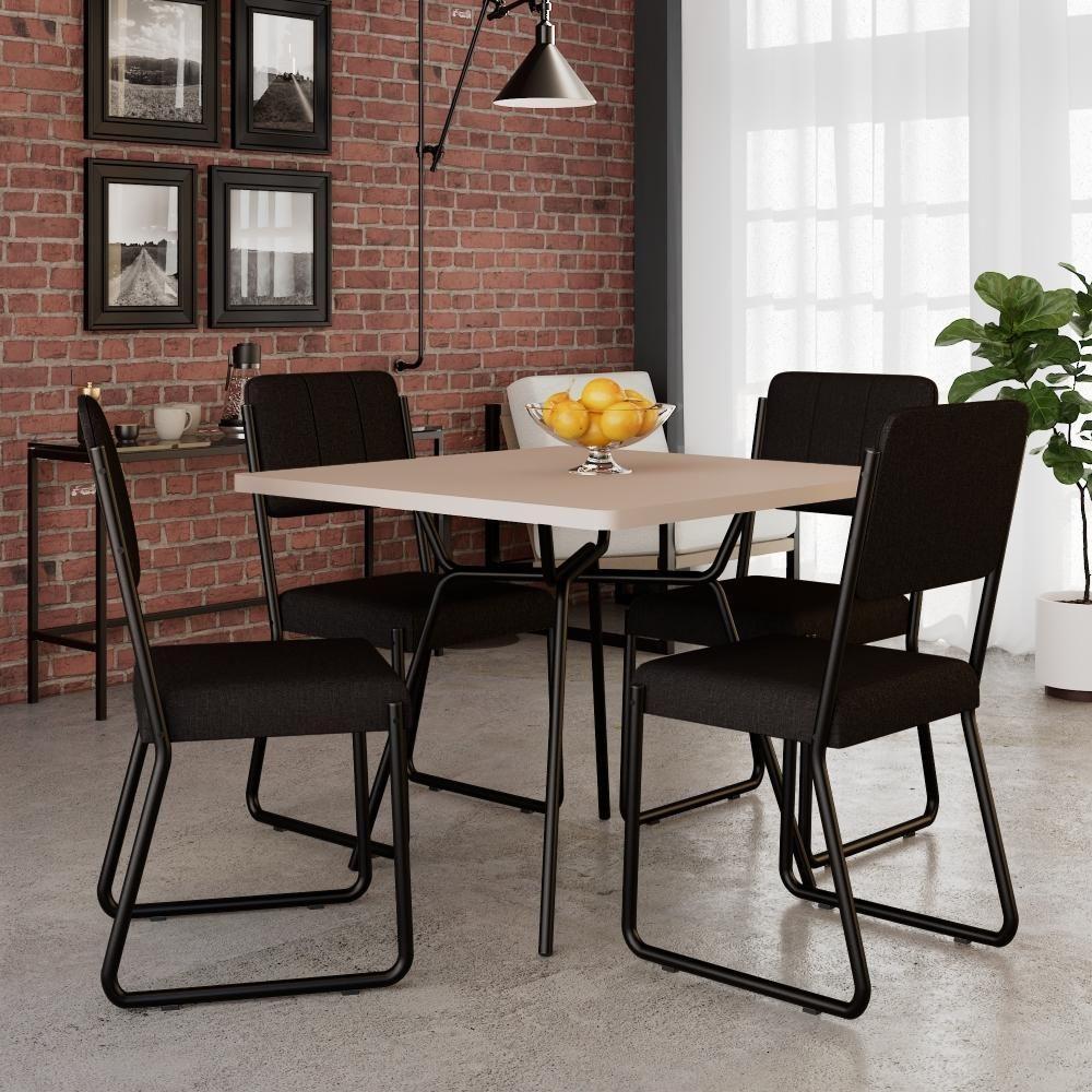 Conjunto Mesa De Jantar Soho Quadrada Orgânica C/ 04 Cadeiras Next Est.preta - Off White E Preto Off White E Preto - 1