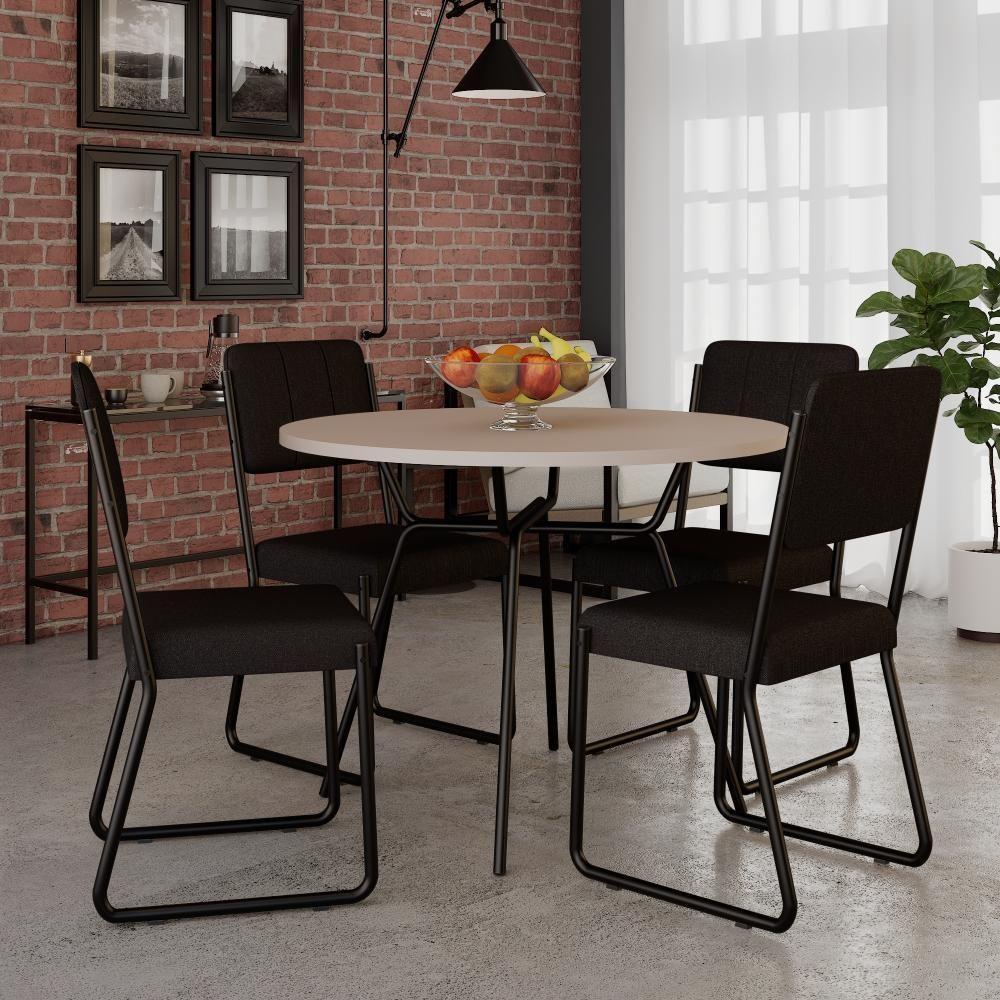 Conjunto Mesa De Jantar Soho Redonda C/ 04 Cadeiras Next Est.preta - Off White E Preto Off White E Preto - 1