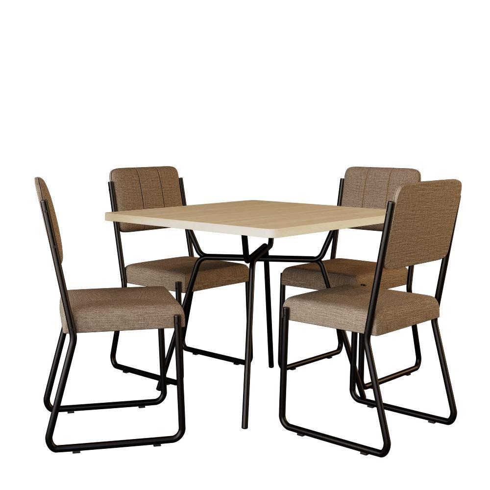 Conjunto Mesa De Jantar Soho Quadrada Orgânica C/ 04 Cadeiras Next Est.preta - Ciliegio E Areia Cr Ciliegio E Areia Cr - 7