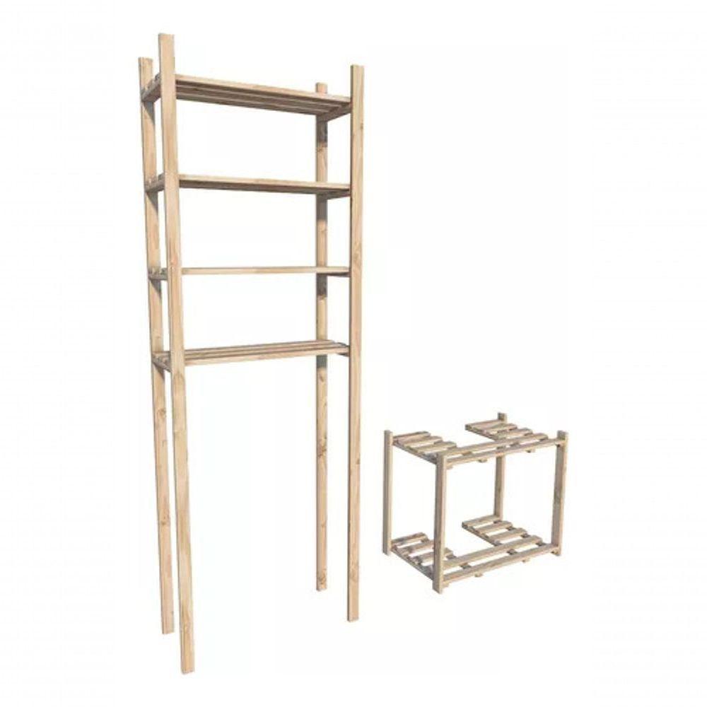 Kit Com Gabinete+estante Vertical Com Encaixe De Pia E Vaso - 4