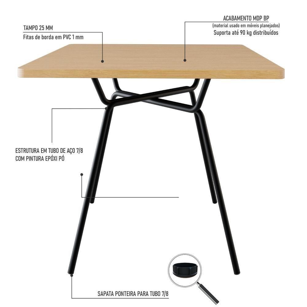 Conjunto Mesa De Jantar Soho Quadrada Orgânica C/ 04 Cadeiras Next Est.preta - Acácia Mel E Preto Acácia Mel E Preto - 5