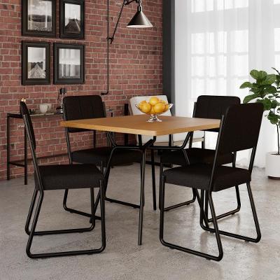 Conjunto Mesa De Jantar Soho Quadrada Orgânica C/ 04 Cadeiras Next Est.preta - Acácia Mel E Preto Acácia Mel E Preto