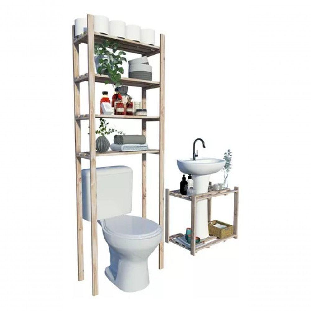 Kit Com Gabinete+estante Vertical Com Encaixe De Pia E Vaso - 5